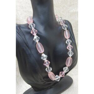 Vintage Pink & Clear Acrylic Beaded Necklace